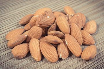 Fresh healthy almonds containing vitamins and minerals. Nutritious eating