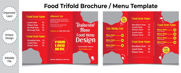 Food Menu Template | Restaurant Fastfood Trifold Brochure Menu List | Food Trifold Brochure Design