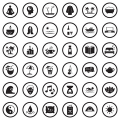 Relaxation Icons. Black Flat Design In Circle. Vector Illustration.