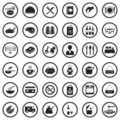 Restaurant Icons. Black Flat Design In Circle. Vector Illustration.