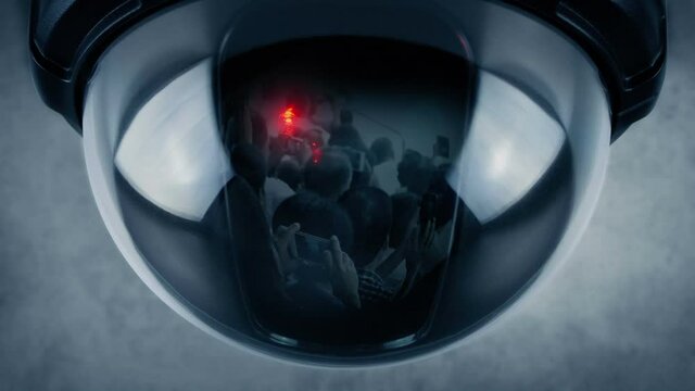 People On Smartphones Reflection In CCTV Ball
