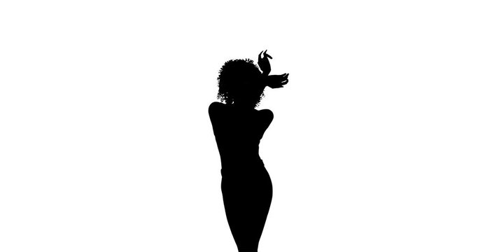 Black and white woman silhouette slow dancing.