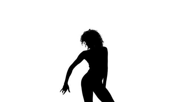 Woman's silhouette slow dancing. Isolated on a white background.