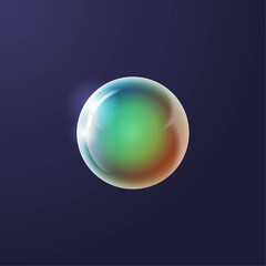 Rainbow colorful soap bubble.  Realistic vector illustration of air or soap water bubble with reflections. Realistic 3d Illustration