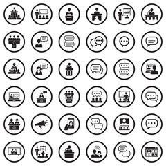 Speech Icons. Black Flat Design In Circle. Vector Illustration.