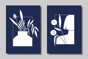 Set of minimalistic posters. Abstract woman, abstract still life. Vector illustration.