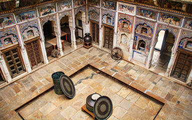 Courtyard of Haveli in Nawalgarh in Rajasthan in India