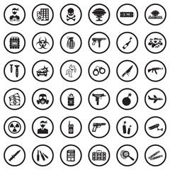 Terrorist Icons. Black Flat Design In Circle. Vector Illustration.