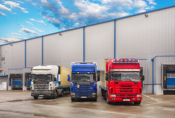 Parking trucks in warehouse, Freight transportation