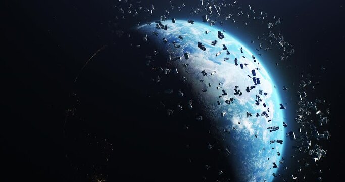 Space debris consisting of forgotten, broken, non-working satellites that fly around the Earth in orbit