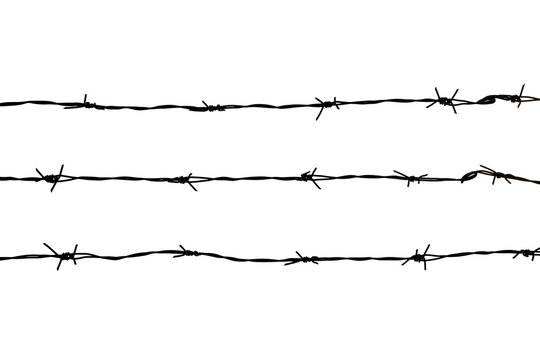 Variety of barbed wire fence isolated over white background