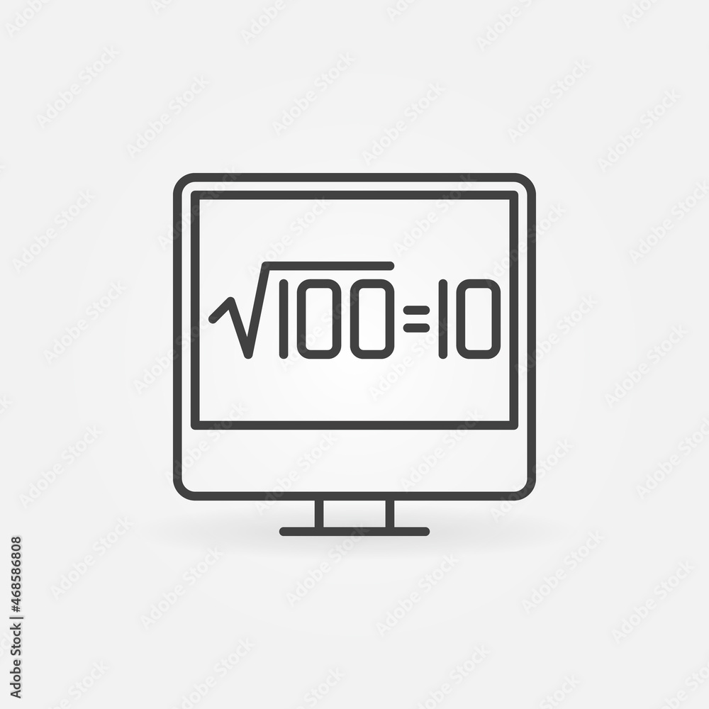 Poster computer with square root of 100 linear vector icon
