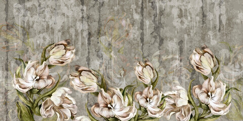 art tulips on a textured background on a gray background wall murals in a room or home interior