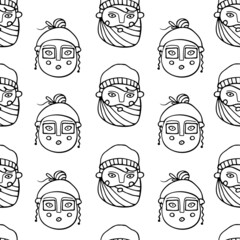 Seamless pattern with comic heads in doodle style. Vector illustration.