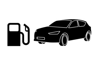 Coche o automóvil de gasolina o diésel con un dispensador de gasolina o diésel