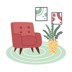 Cozy room interior with an armchair. Vector illustration.