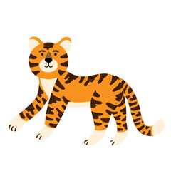 Vector Illustration of a ginger striped tiger. Symbol of chinese holiday, 2022 new year character. Wildlife and fauna theme, cat jungle, wild mammal mascot