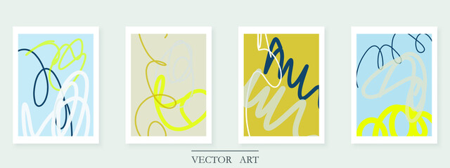 Abstract hand-drawn sketch the contours of modern contemporary boho elements isolated home wall decor simple.