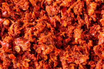 spicy maldives fish chips or flakes condiment, made with chili peppers, tomato, ginger, garlic and...