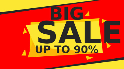 Big sale banner with yellow and red background. Special offers. 90% off. Templates in flat style.