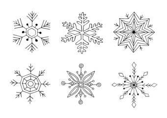 Snowflakes vector collection. Hand-drawn winter doodle illustration.Christmas pattern.