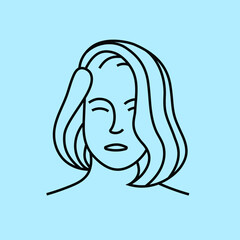 a girl face illustration in a black monoline style. a simple logo element idea of a girl with short hair for skincare, makeup, beauty studio, etc.