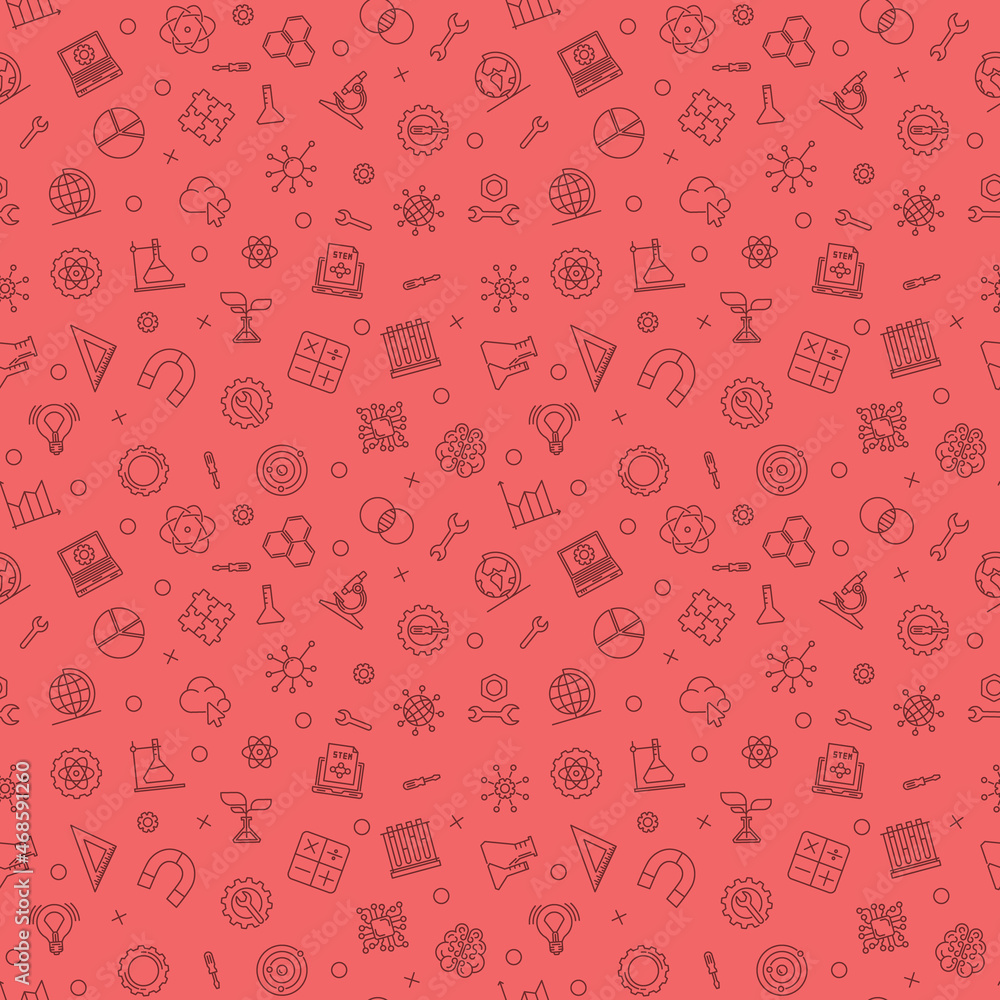 Poster science and math - stem learning vector red seamless pattern