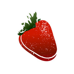 Berry. Cute red strawberry with green leaflets. Cartoon sketch, juicy fruit, delicious. Great for postcards, stickers, fabric and textile. White isolated background, vector illustration, print. - 468591281