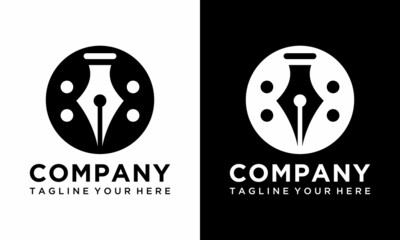 pen concept logo, icon, symbol, design illustration template on a black and white background.