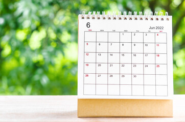 June 2022 Calendar desk for organizer to plan