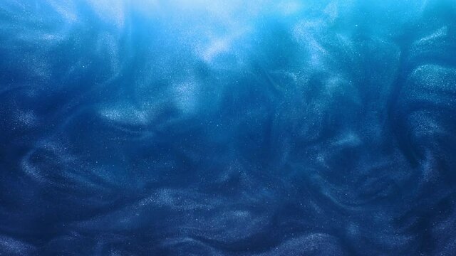 Color glitter background. Sea wave. Abstract water animation. Blue shimmering fluid swirl glowing smoke cloud overlay for intro.