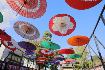 茨城県笠間市の菊祭り、傘の飾り