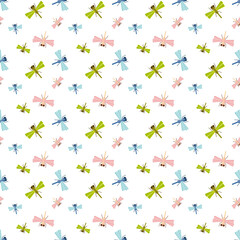 Seamless pattern with dragonflies. Vector pattern. Texture for fabric, clothing, wallpaper, wrapping paper, stationery.