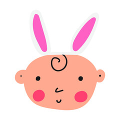 Baby. Bunny ears. Easter costume.  Vector illustration on white background