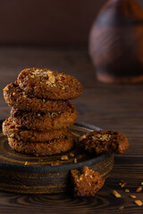 Vegan oatmeal cookies with quinoa and carrots in a plate. Sugar, gluten and lactose free.