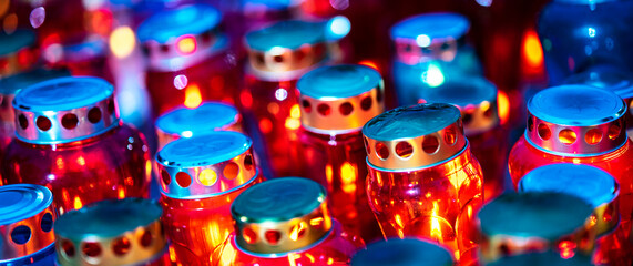 catholic day of the dead, lighted candles in the cemetery, central croatia
