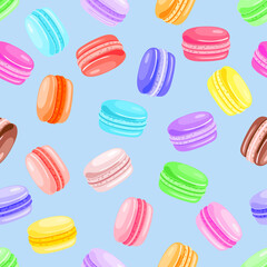 Seamless pattern of colorful macaroon cakes. Texture for fabric, wrapping, wallpaper. Decorative print.