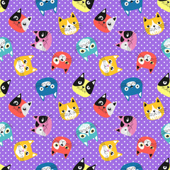 Funny cartoon cats. Seamless pattern.Texture for fabric, wrapping, wallpaper. Decorative print