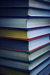 Stack of battered old books.Retro library and books.