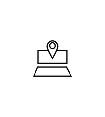 Internet concept. High quality editable stroke for mobile apps, web design, websites, online shops etc. Line icon of geolocation sign over laptop
