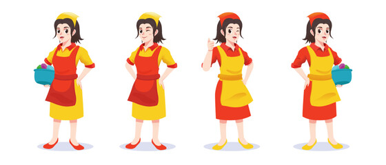 Laundry Woman Mascot With Red Uniform