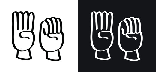 Fototapeta premium Cartoon stop hand, domestic violence, insecurity. Hand gesture. The violence at home signal for help symbol. October, awareness month icon or pictogram.
