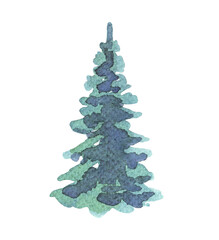 Christmas tree. Watercolor illustration. Hand drawn
