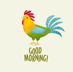 Print. A rooster saying good morning. farm. bird. cartoon rooster.

