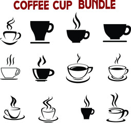 Coffee cup Set, Set of vector cups with coffee, Coffee cup logo, Coffee Monogram collection, vector outline illustration and silhouette collection
