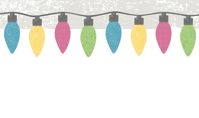 A string of colored christmas lights in a cut paper style with textures with copyspace
