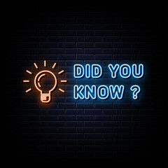 Did you know neon signs vector. Design template neon sign - obrazy, fototapety, plakaty
