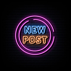 New post neon signs vector. Design template neon sign
