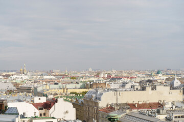 Panorama of St. Petersburg from the background height. View of the rooftops of St. Petersburg in autumn. Points of interest and city center