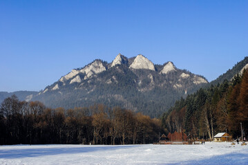 Mountain peaks on the background of the blue sky, Three Crowns, Pieniny, Poland